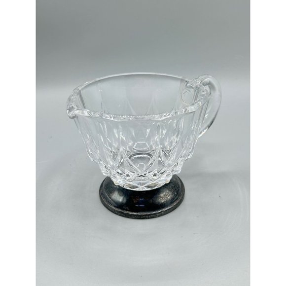 Val St Lambert Cut Crystal Creamer Silver Plate Made in Italy Crystal " Nicole" - Picture 2 of 12